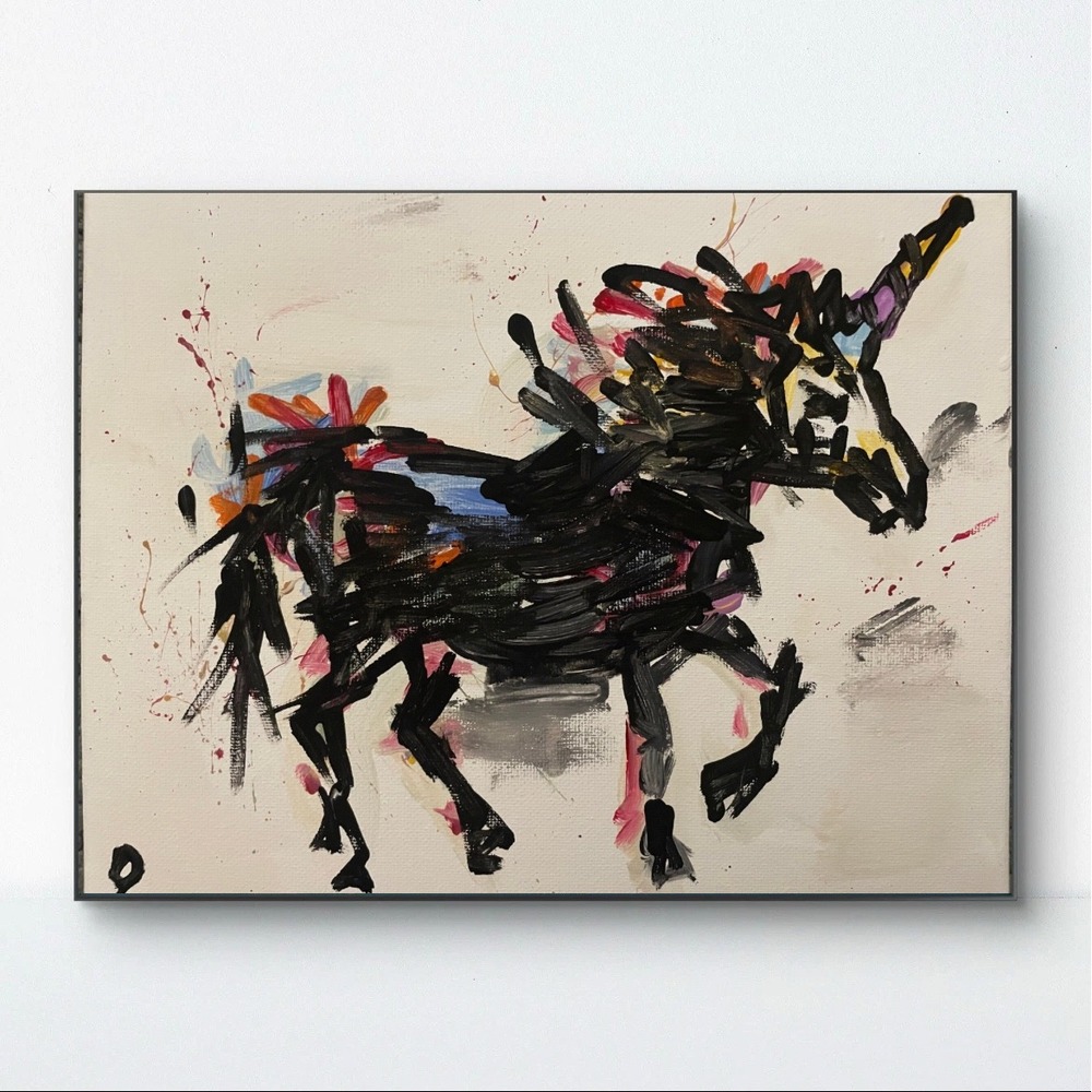 OMAN Original Unicorn Acrylic Painting Abstract Neo-Expressionist 8x10 Canvas